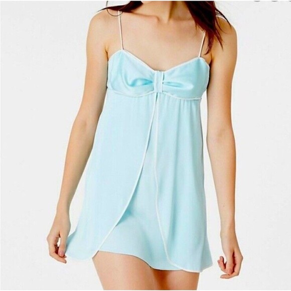 Kate Spade M Big Bow Nighty Slip Dress Chemise Nightgown Mini Satin Sleep Blue - Picture 1 of 5